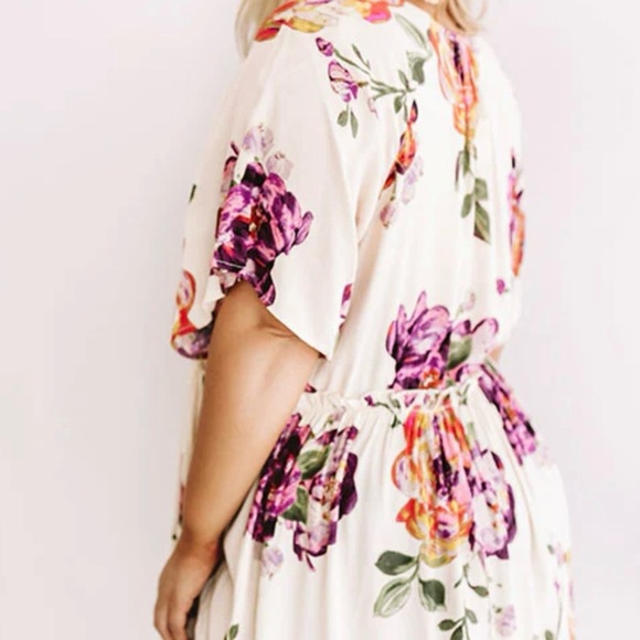 ODDI Babydoll Buttery Cream Large Floral Print Tunic Top Plus Size 3XL - Picture 14 of 15